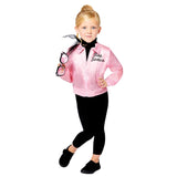 Grease pink lady girls costume, with logos, leggings and scarf