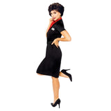 Grease rizzo womens costume, a line black dress with belt and red scarf.
