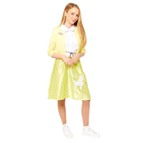 Grease Sandy Summer Nights Women's Costume, dress kneed length in yellow with cardigan.