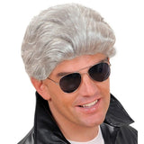 Grey greaser wig with slicked-back style for character costumes