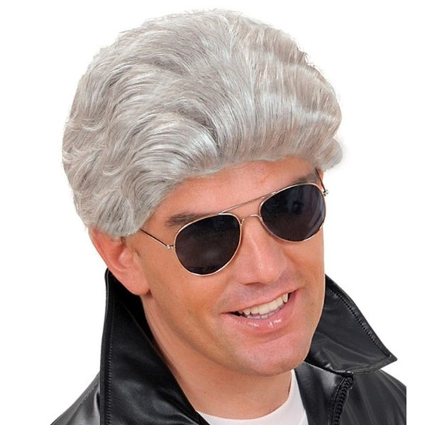 Grey greaser wig with slicked-back style for character costumes