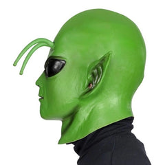 Green Alien Full Head Latex Mask with Black Eyes – Front View