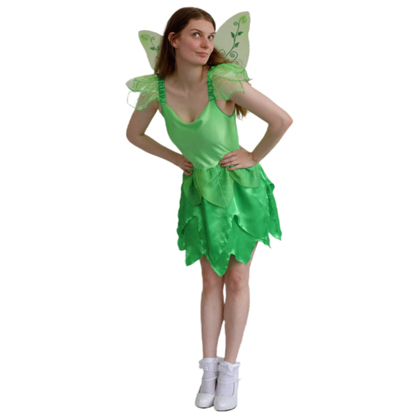 Green Fairy Costume with dress and wings front view