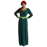 Ladies Green Princess Dress with gold trim front view