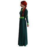 Ladies Green Princess Dress with gold trim side view