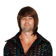 Brown 60s and 70s mod-style wig with smooth deluxe fibre