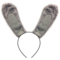 Grey fluffy bunny rabbit ears headband with silver glitter detail