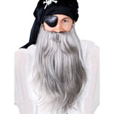 Grey jumbo pirate beard and moustache costume set with elastic