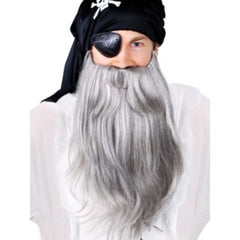 Grey jumbo pirate beard and moustache costume set with elastic