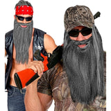 Grey Long Beard and Moustache Worn with Biker Costume