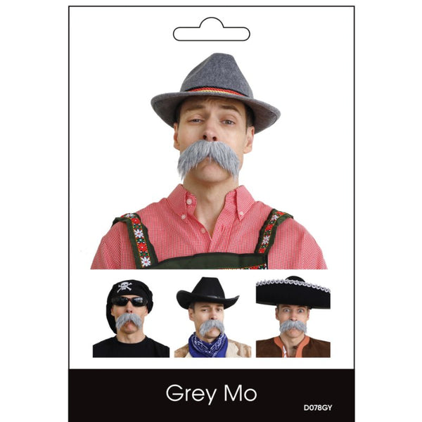 Grey walrus-style costume moustache with adhesive