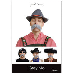 Grey walrus-style costume moustache with adhesive