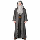 Grey wizard robe adult costume with attached hood for Book Week, medieval, fantasy and Halloween costumes.