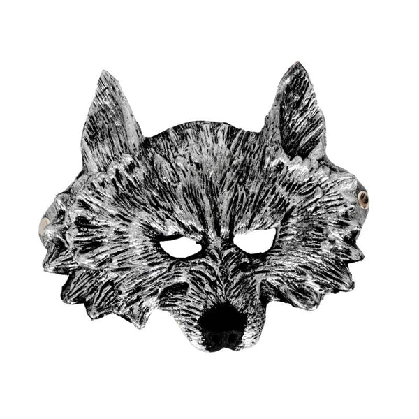 Grey Wolf Half Mask with fur-like texture and snout detail, perfect for Halloween, Red Riding Hood, werewolf costumes, theatre, cosplay, and themed parties.