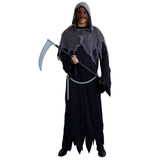 Grim Reaper adult Halloween costume with black hooded robe and chain