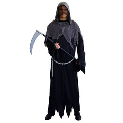 Grim Reaper adult Halloween costume with black hooded robe and chain
