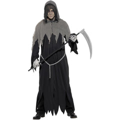 Adult Grim Reaper robe costume with hood and chain – Halloween fancy dress outfit