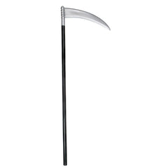 100cm Grim Reaper scythe with silver curved blade and black handle, ideal for Halloween or death-themed costumes
