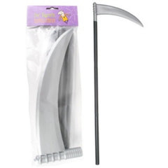 100cm Grim Reaper scythe with curved silver-coloured blade, black handle and detachable design. Perfect for Reaper costumes and Halloween.