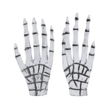 Pair of skeleton gloves with white and black design on a white background