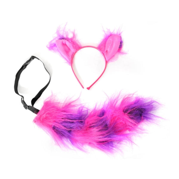 Grinning cat ears headband and matching tail set for Book Week, Alice in Wonderland-inspired and animal costumes.