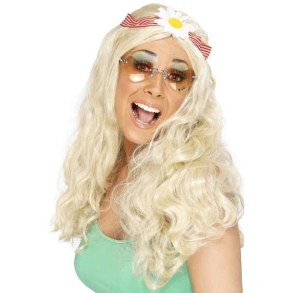 Groovy blonde hippie wig long straight 1970s retro costume