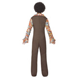 Groovy Boogie Men's 70's Disco Costume , brown jumpsuit, floral sleeves and wide collar.