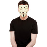 Person wearing a Guy Fawkes mask against a white background