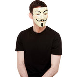Person wearing a Guy Fawkes mask on a white background