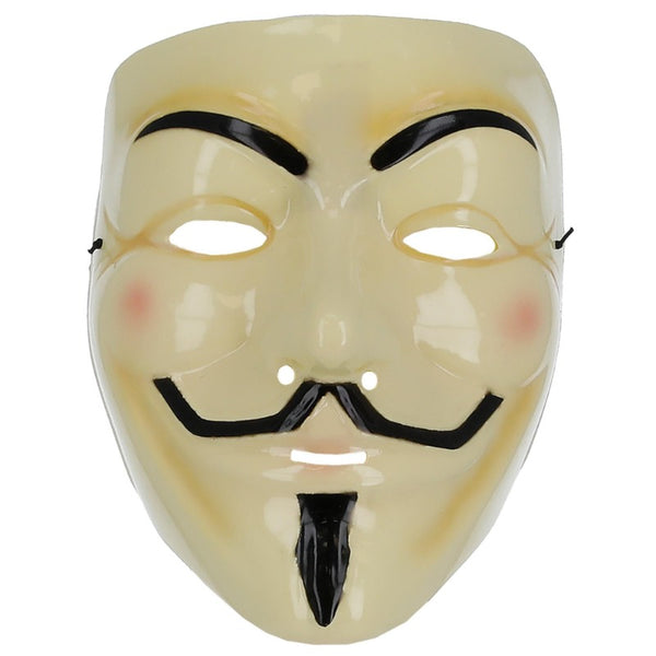 Guy Fawkes Mask with thin moustache, beard, and grin – moulded plastic costume mask for Halloween and historical parties