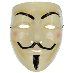 Guy Fawkes Mask with thin moustache, beard, and grin – moulded plastic costume mask for Halloween and historical parties