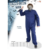 Men’s Halloween dark blue jumpsuit with front zipper – perfect for horror, slasher, or villain costume base