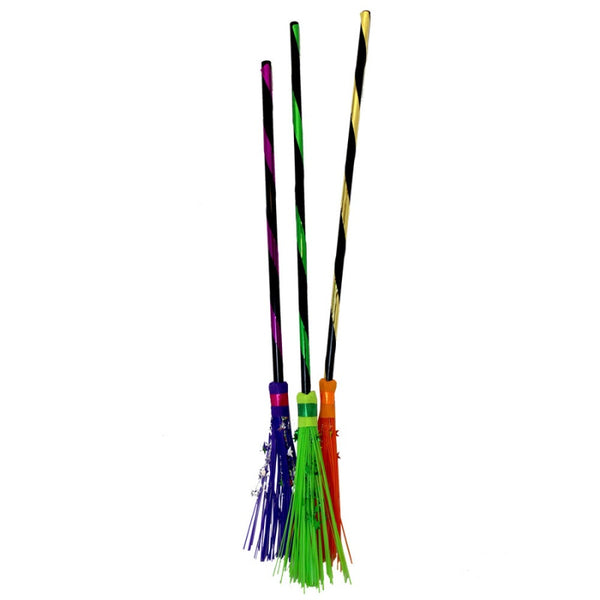 Halloween Brooms - Asst Colours in green, orange and purple.
