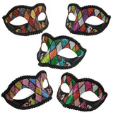 Harlequin Glitter Masks - Asst Colors, ties with ribbons.