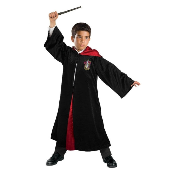 Harry Potter Deluxe Robe by Rubies - Child 6+ Years, long robe, red satin lined hood, emblem on chest.