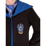 Clode up of Harry Potter Ravenclaw Deluxe Kids Robe, hood with blue lining and emblem