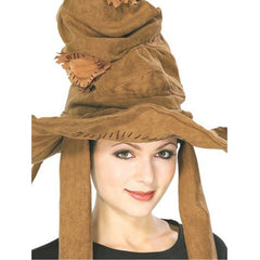 Harry Potter Sorting Hat in brown with patches and wire brim.