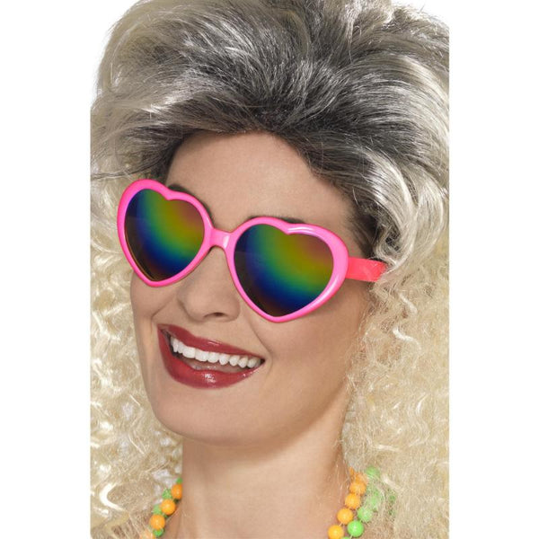 Pink heart-shaped glasses with rainbow lenses – costume and festival accessory