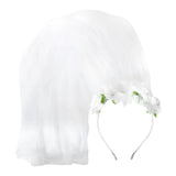 White veil on headband embellished with flowers
