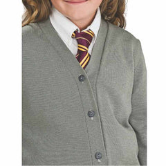 Grey Hermione Granger sweater for kids with Gryffindor stripe detail and buttons, officially licensed Harry Potter product