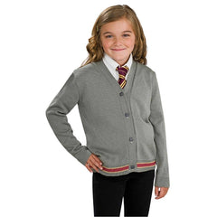 Grey Hermione Granger sweater for kids with Gryffindor stripe detail and buttons, officially licensed Harry Potter product