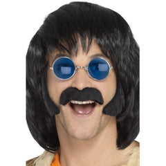 Black hippie disguise set with sideburns and moustache
