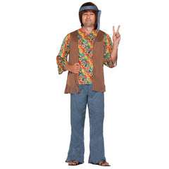 1960s Hippie Dude Costume with Flower Power Shirt, Fringe Vest, Flared Pants – Dr Toms
