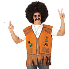 hippie fringe vest adult 60s costume brown vest peace patches