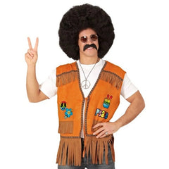 hippie fringe vest adult 60s costume brown vest peace patches