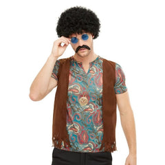 Hippie instant kit with afro wig, round glasses, moustache and necklace