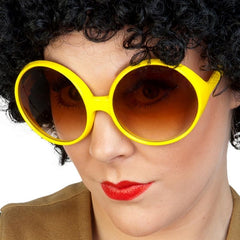Round yellow hippie glasses with brown lenses for retro costumes