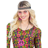 Pink hippy kit with headband, peace pendant, earrings, and Lennon glasses – 1960s costume accessories