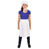Child’s white colonial-style bonnet and apron set for historical costumes