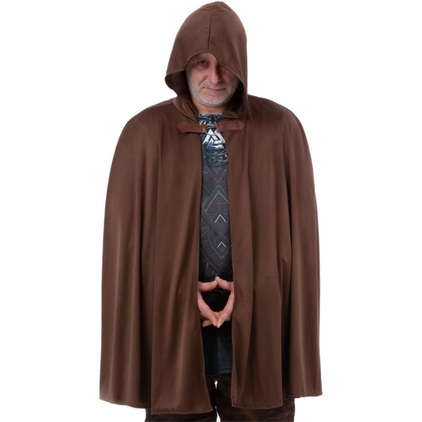 Brown mid-length historical cape with hood for medieval, renaissance, or fantasy costumes